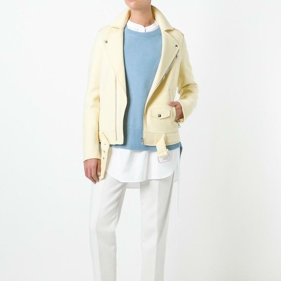 Theory Tralsmin Motorcycle Dusty Yellow Wool Cashmere Women Jacket Bomber Size:S - Picture 1 of 4